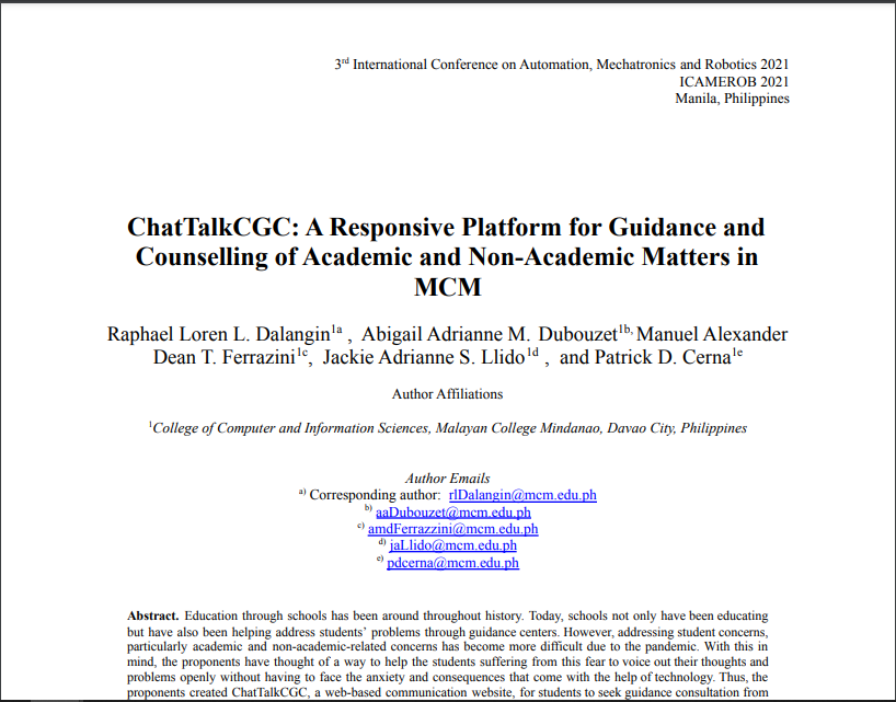 ChatTalkCGC: A Responsive Platform For Guidance and Counselling of Academic and Non-Academic Matters in MCM